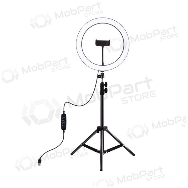 Lâmpada de anel LED 30cm, com tripé até 1.1m e suporte para telefone, USB