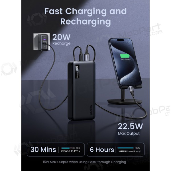 Bateria externa Power Bank Ugreen PB313 20W 20000mAh (25683) preto Bateria externa Power Bank Ugreen PB313 20W 20000mAh (25683) preto