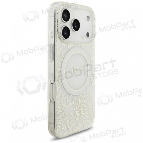 Capa para Apple iPhone 18 Pro - Guess IML Flowers Allover Strap MagSafe (branco)