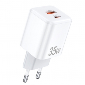 Carregador Awei PD66-EU GaN 35W USB-A/USB-C branco