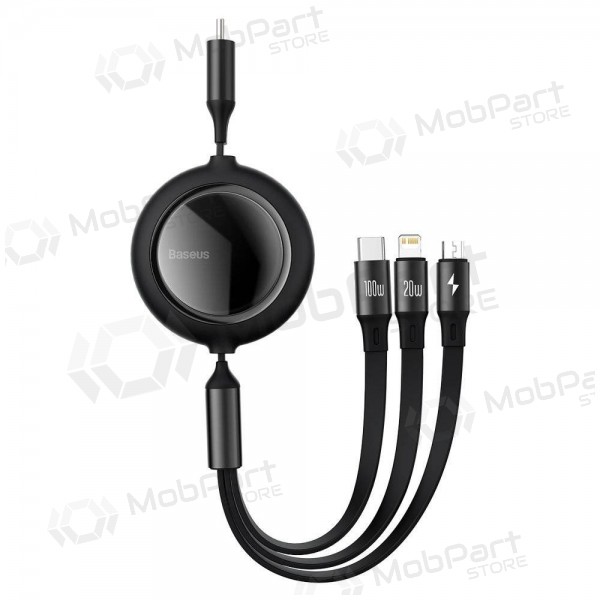 USB cabo Baseus Bright Mirror Type-C - microUSB+Lightning+Type-C 100W 1.2m (preto) CAMLC-AMJ01