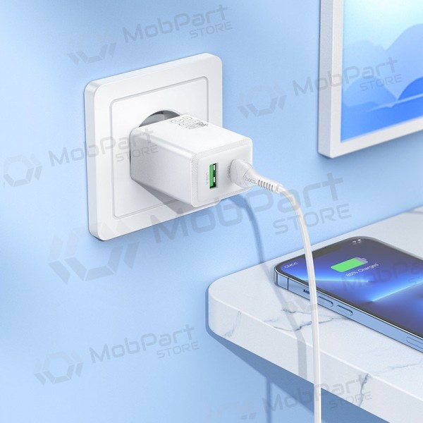 Carregador de telefone Hoco N71 30 W GaN USB-C + USB-A com cabo Lightning de 1 m branco