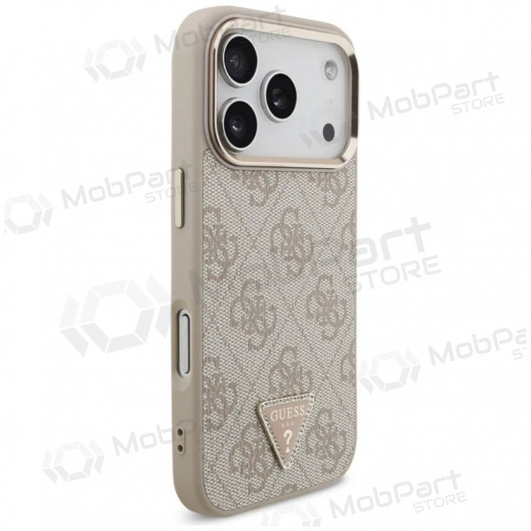 Capa para Apple iPhone 17 Pro Max - Guess PU Leather 4G Strass Triangle Logo Gold Frame MagSafe (rosa)