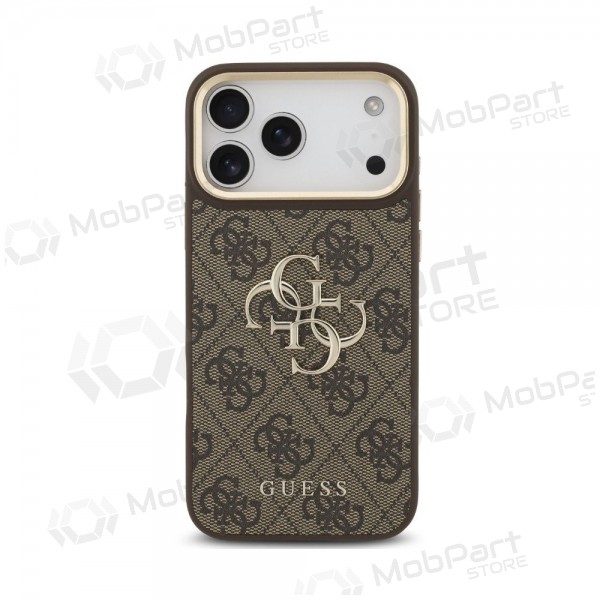 Capa para Apple iPhone 18 Pro Max - Guess PU Leather 4G Metal Logo Gold Frame (castanho)