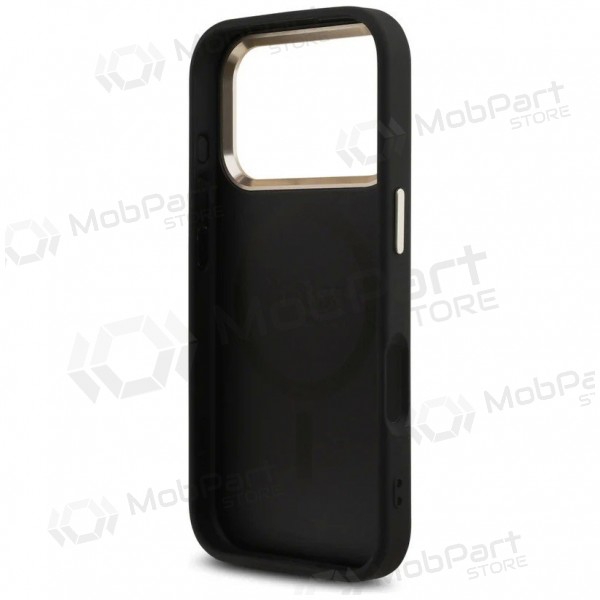 Capa para Apple iPhone 17 Pro Max - Guess PU Leather 4G Strass Triangle Logo Gold Frame MagSafe (preto)