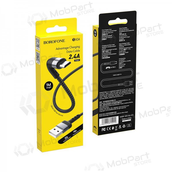 USB cabo Borofone BX34 microUSB 1.0m (preto)