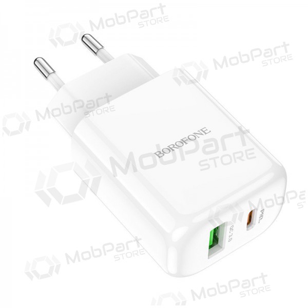 Carregador Borofone BN4 1xUSB, 1xType-C QC 3.0, PD 2.0 20W (branco)