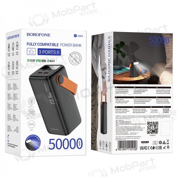 Bateria externa Power Bank Borofone BJ66A 22.5W+PD20W 50000mAh preto