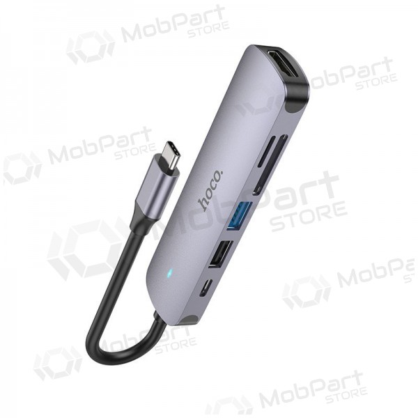 Adaptador USB-C Hoco HB28 USB-C para HDMI + USB 3.0 + USB 2.0 + SD + TF + PD cinzento