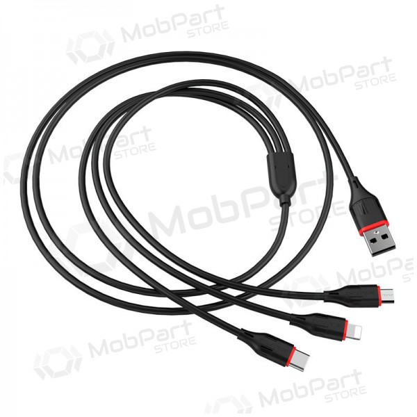 USB cabo Borofone BX17 3in1 microUSB-Lightning-Type-C 1.0m (preto)