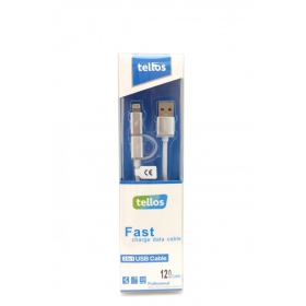 USB cabo Tellos TPE 2in1 microUSB - Lightning (prata) 1.2m