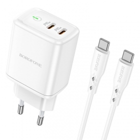 Carregador buitinis Borofone BN9 2xType-C 35W + Type-C branco