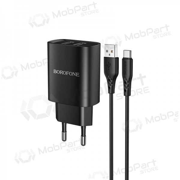 Carregador Borofone BN2 2xUSB 2.1A + USB Type-C (preto)