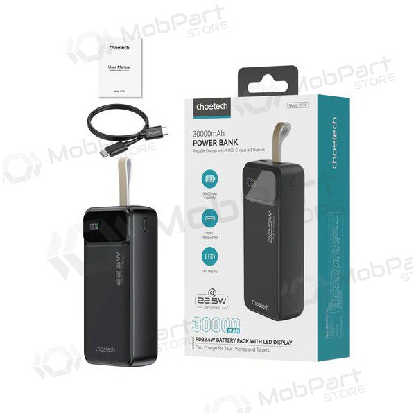 Bateria externa Power Bank Choetech B730 22.5W 30000mAh preto