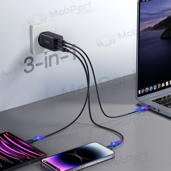 Carregador buitinis Joyroom GaN JR-TCG01 2xUSB-C/USB-A 65W + USB-C cable 1.2m preto