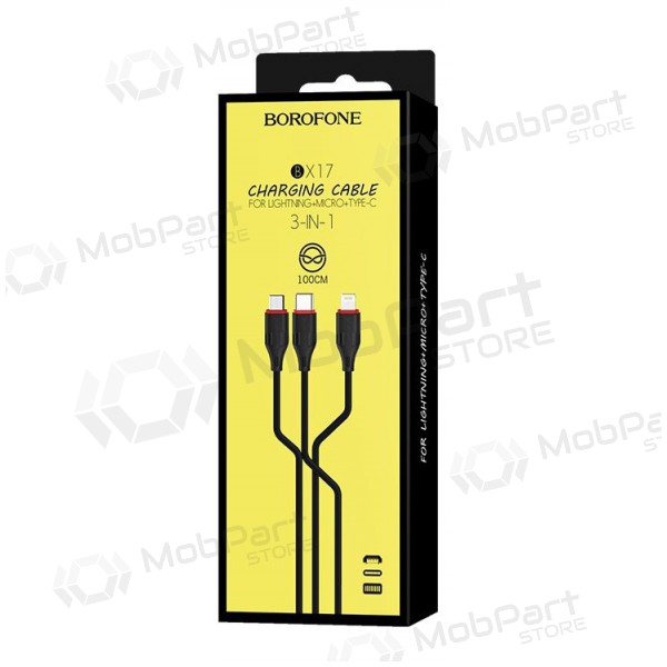 USB cabo Borofone BX17 3in1 microUSB-Lightning-Type-C 1.0m (preto)