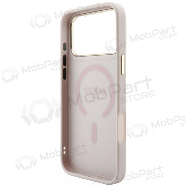 Capa para Apple iPhone 18 Pro - Guess PU Leather 4G Gold Frame Embossed MagSafe (rosa)