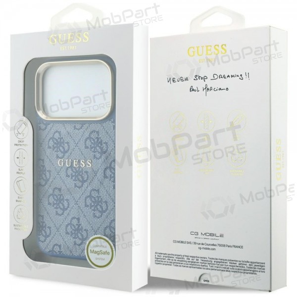 Capa para Apple iPhone 18 Pro - Guess PU Leather 4G Gold Frame Embossed MagSafe (azul)