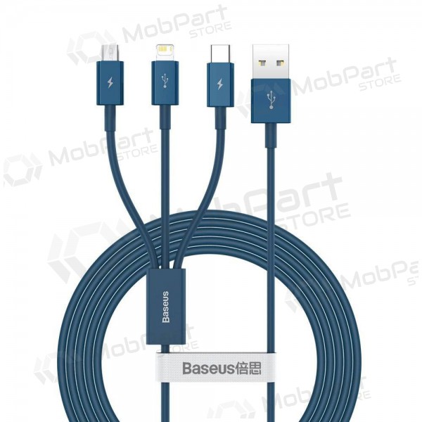 Cabo USB Baseus Superior USB - microUSB+Lightning+Type-C 100W 1.5m (azul) CAMLTYS-03