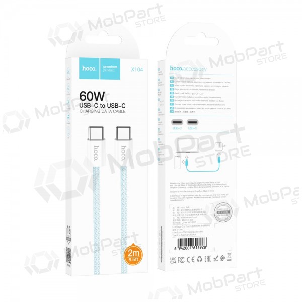 USB cabo Hoco X104 60W USB-C to USB-C 2.0m branco