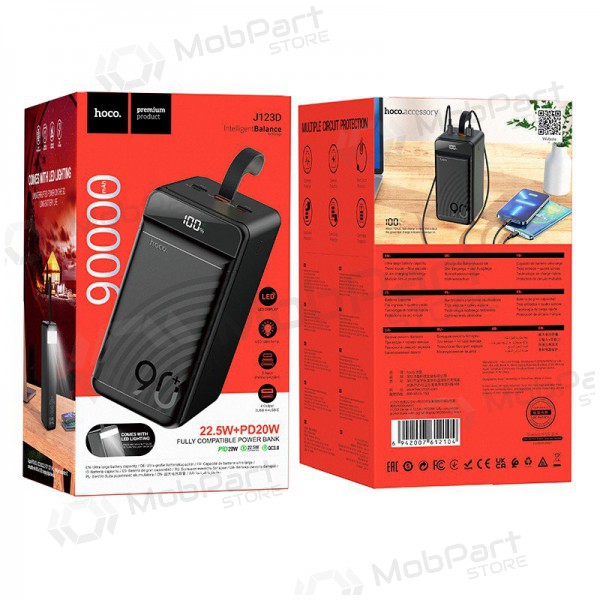 Bateria externa Power Bank Hoco J123D 22.5W+PD20W 90000mAh preto