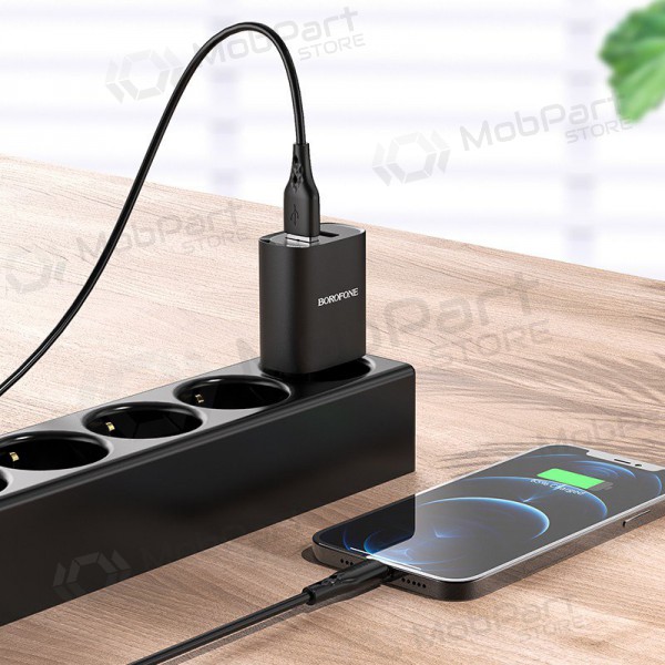 Carregador Borofone BN2 2xUSB 2.1A + Lightning (preto)