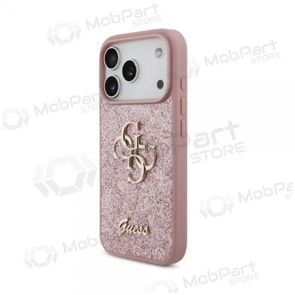 Capa para Apple iPhone 18 Pro - Guess PU Fixed Glitter 4G Metal Logo (rosa)