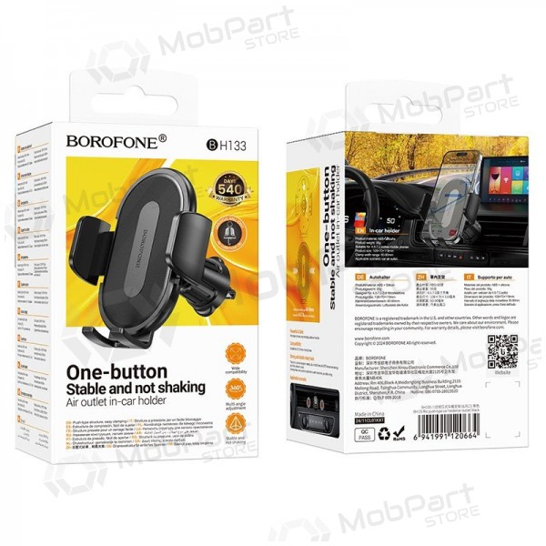 Suporte automotivo para telefone Borofone BH133 para grelha de ventilação 60–90 mm
