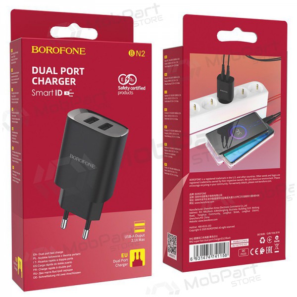 Carregador Borofone BN2 2xUSB 2.1A (preto)