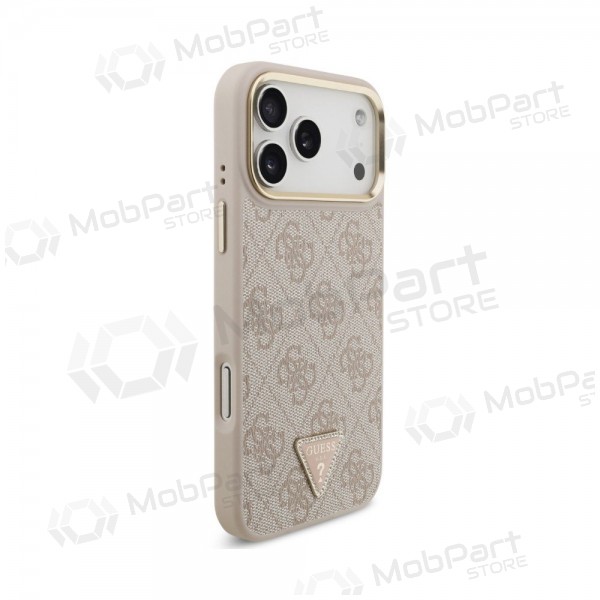 Capa Apple iPhone 18 Pro Max - Guess PU Leather 4G Strass Triangle Logo Gold Frame MagSafe (rosa)