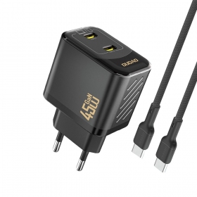 Carregador de telefone Dudao A28PC 45 W GaN 2x USB-C com cabo USB-C de 1 m preto