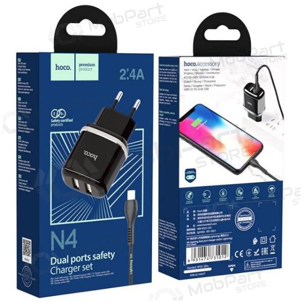 Carregador HOCO N4 Aspiring Dual USB + type-C cabo (5V 2.4A) (preto)