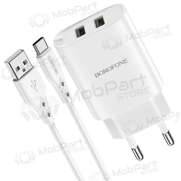 Carregador Borofone BN2 2xUSB 2.1A + USB Type-C (branco)