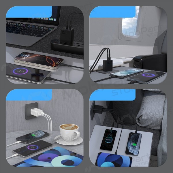 Carregador de telefone Dudao A28PC 45 W GaN 2x USB-C com cabo USB-C de 1 m preto