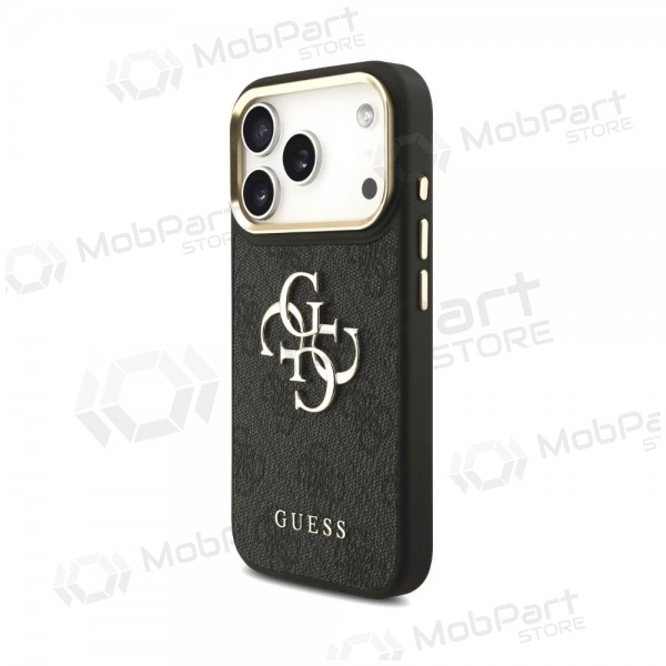 Capa para Apple iPhone 18 Pro Max - Guess PU Leather 4G Metal Logo Gold Frame (preto)
