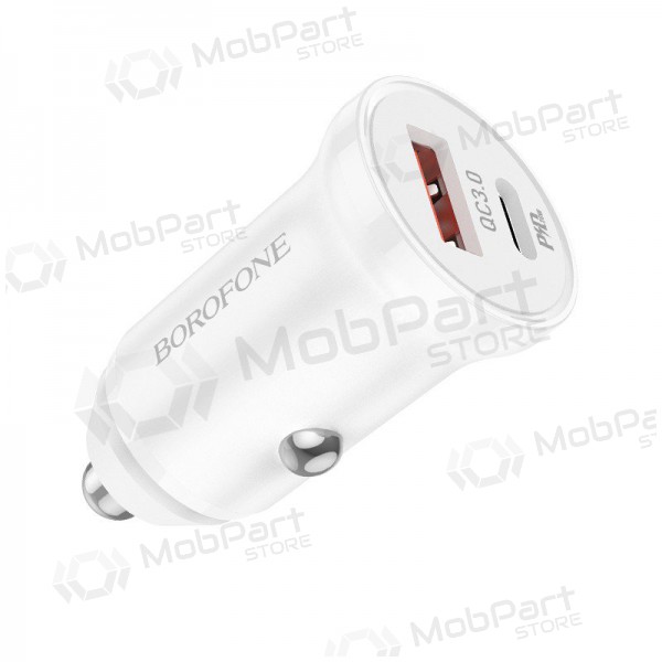 Carregador automobilinis Borofone BZ18A USB-A/Type-C PD20W+QC3.0 (branco)