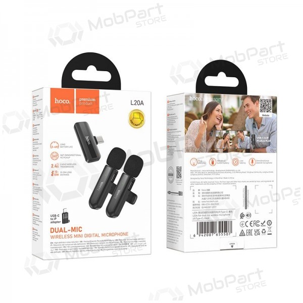 Belaidžių mikrofonų rinkinys Hoco L20A USB-C/Lightning preto