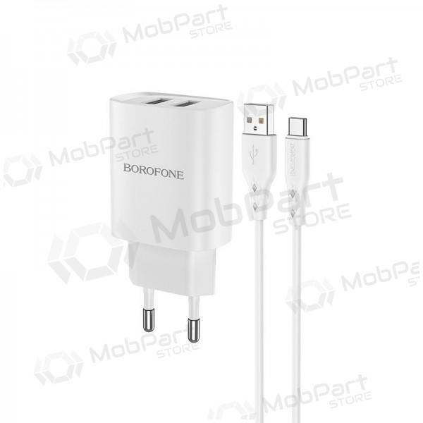 Carregador Borofone BN2 2xUSB 2.1A + USB Type-C (branco)