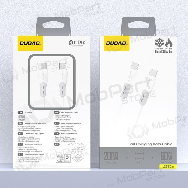 Cabo USB-C Dudao L25SC USB-C para USB-C 2 m 60 W branco