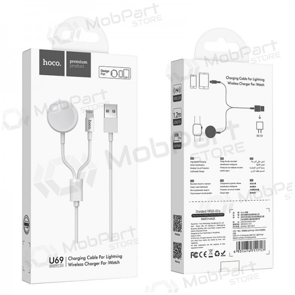 USB cabo HOCO U69 lightning 1.0m (with iWatch wireless charger) (branco)