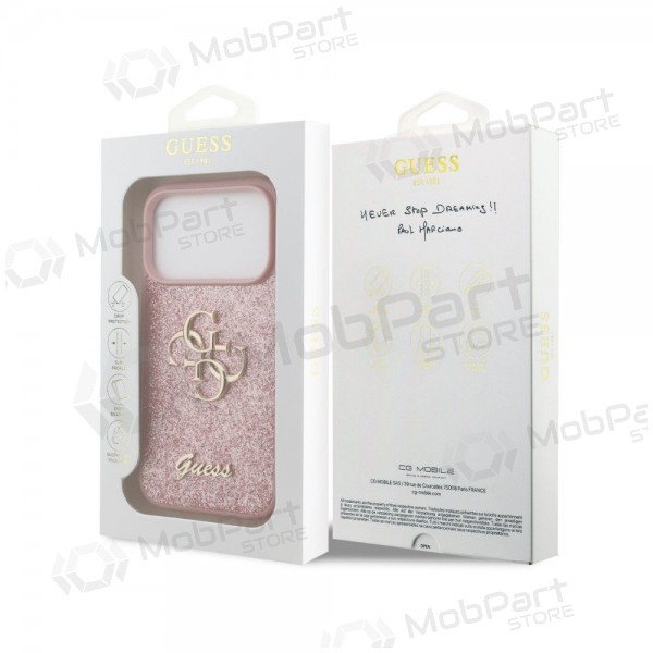 Capa para Apple iPhone 18 Pro - Guess PU Fixed Glitter 4G Metal Logo (rosa)