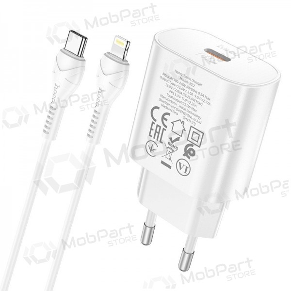 Carregador de telefone Hoco N22 25 W USB-C com cabo Lightning de 1 m branco