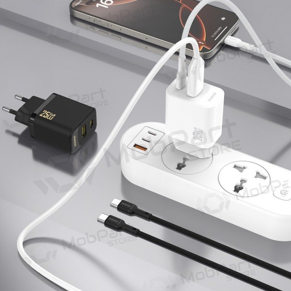 Carregador de telefone Dudao A26TC 25 W GaN USB-C + USB-A com cabo USB-C de 1 m branco