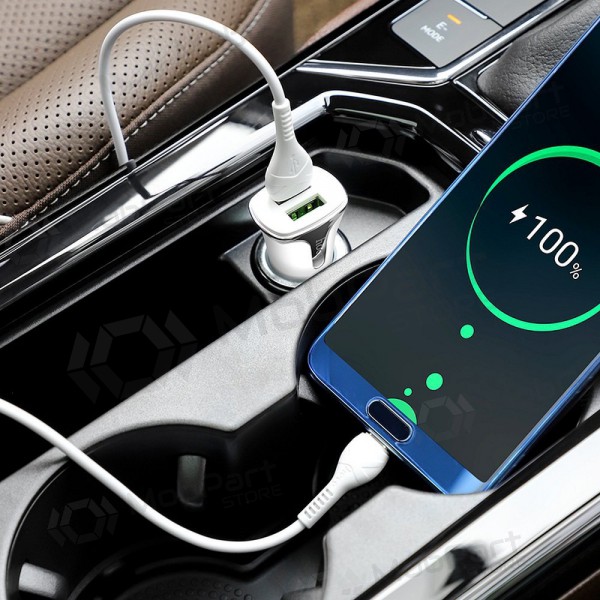 Carregador automobilinis Hoco Z31 Quick Charge 3.0 (3.4A) x 2 USB + Type-C (branco)