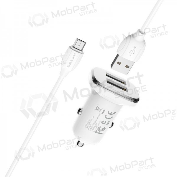 Carregador automobilinis Borofone BZ12 USB + microUSB (2.4A) (branco)