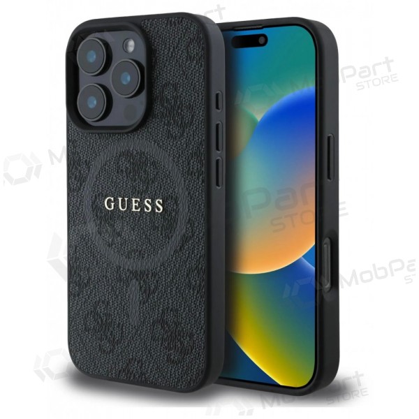 Capa para Apple iPhone 16 Pro Max - Guess PU Leather 4G Colored Ring MagSafe (preta)