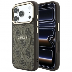 Capa para Apple iPhone 18 Pro Max - Guess PU Leather 4G Gold Frame Embossed MagSafe