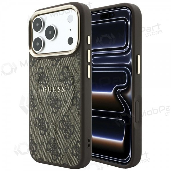 Capa para Apple iPhone 18 Pro Max - Guess PU Leather 4G Gold Frame Embossed MagSafe (castanho)