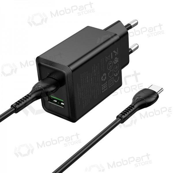 Carregador de telefone Hoco N71 30 W GaN USB-C + USB-A com cabo USB-C de 1 m preto
