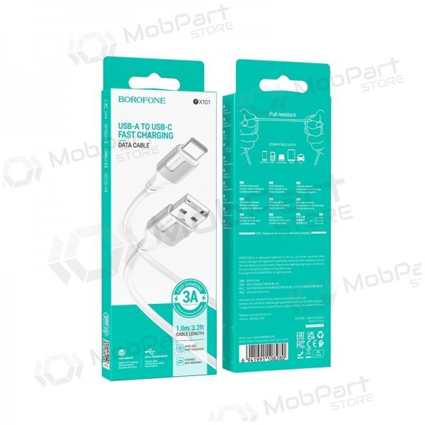 Cabo USB-C Borofone BX101 USB-A para USB-C 1 m branco